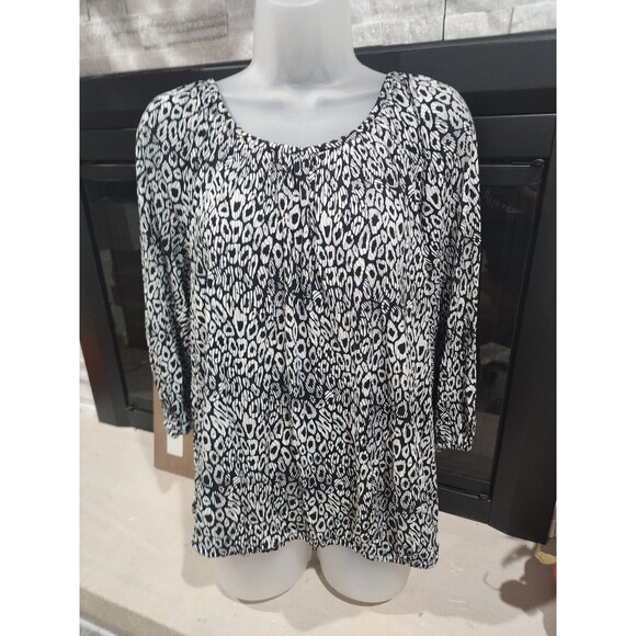 Michael Kors Women's XL Black White Print  Top stretch - Picture 1 of 6